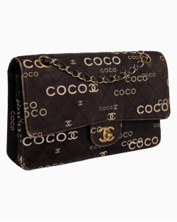 Bolsa Chanel Double Flap Canvas Coco Printed Preto