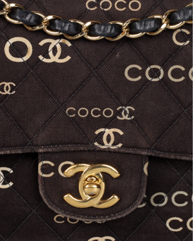 Bolsa Chanel Original Double Flap Canvas Coco Printed Preto Feminina