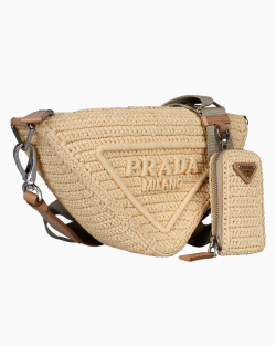 Bolsa Prada Triangle Logo Raffia Bege