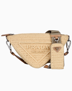 Bolsa Prada Triangle Logo Raffia Bege