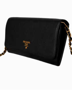 Bolsa Prada Saffiano Metal Wallet On Chain Preta