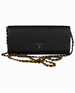 Bolsa Prada Saffiano Metal Wallet On Chain Preta