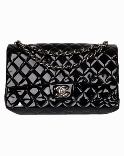 Bolsa Chanel  Classic Double Flap Média Preta em verniz