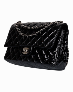 Bolsa Chanel  Classic Double Flap Média Preta em verniz
