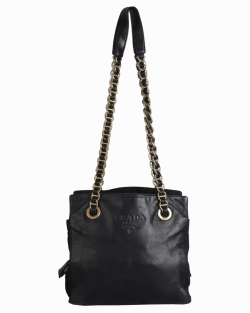 Bolsa Prada Nappa Chain Tote Preta 