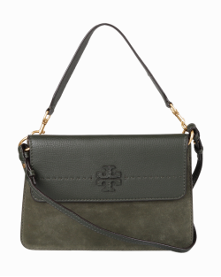 Bolsa Tory Burch McGraw Mixed Suede/Couro Verde