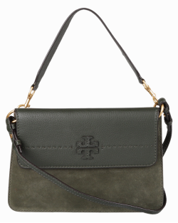 Bolsa Tory Burch McGraw Mixed Suede/Couro Verde