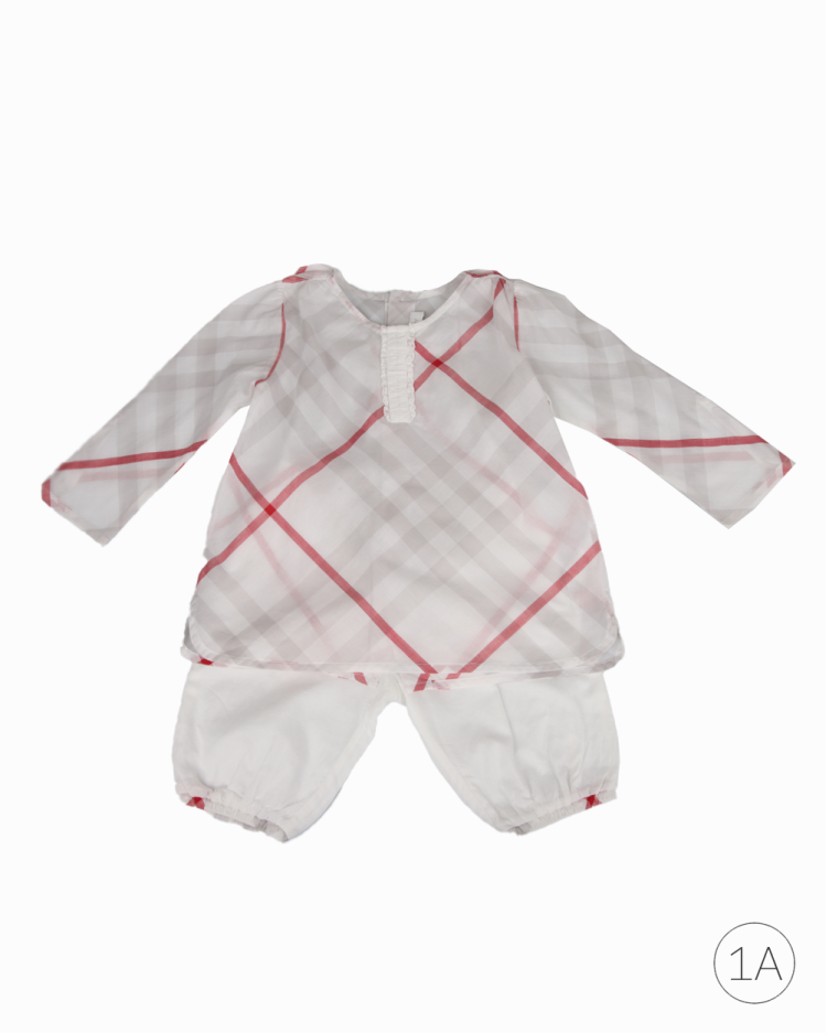 Conjunto Burberry Xadrez Branco/Cinza/Vermelho