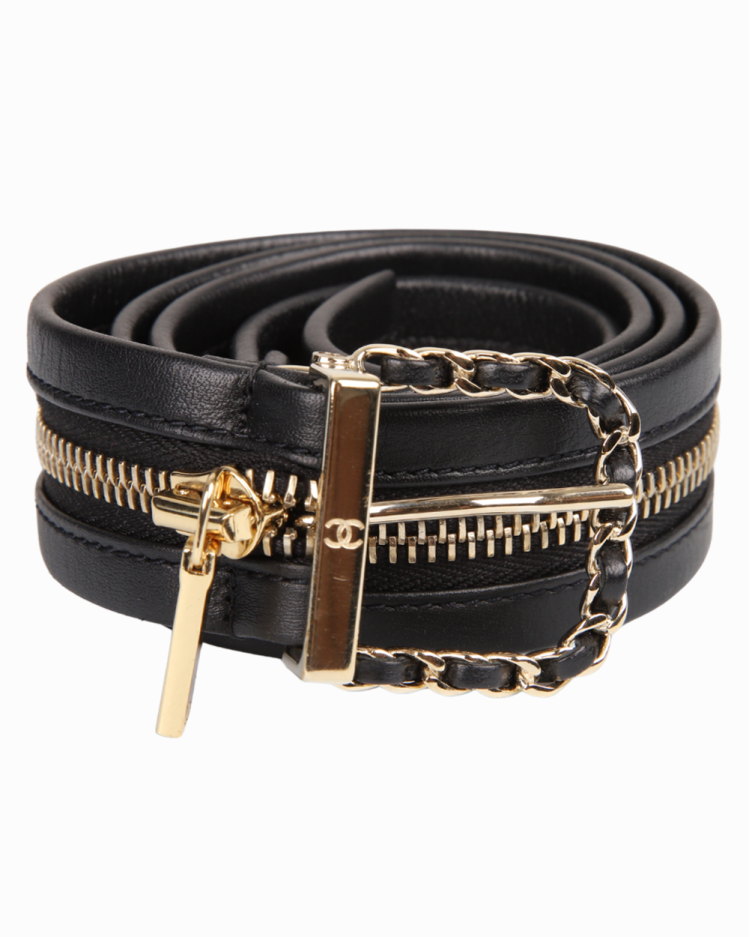 Cinto Chanel com Detalhe em Zíper Preto