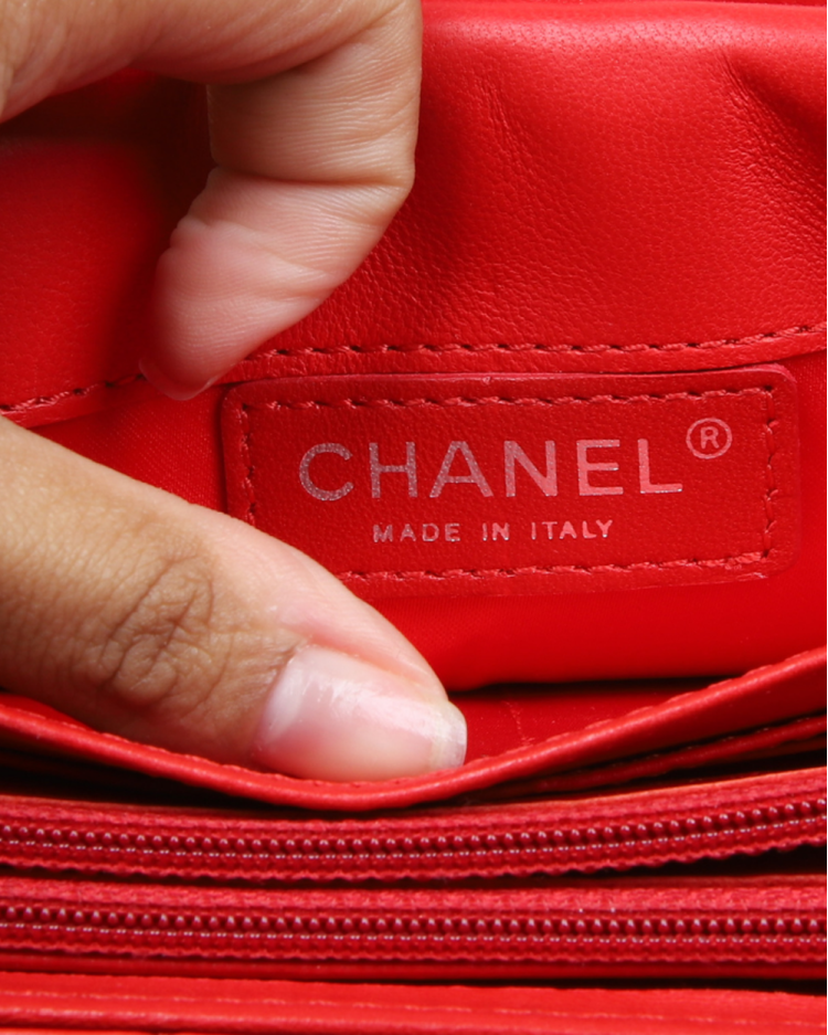 小物 CHANEL Bolsa Chanel Shoulder Single Flap Lambskin Vermelha