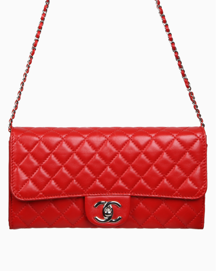 Bolsa Chanel Shoulder Single Flap Lambskin Vermelha