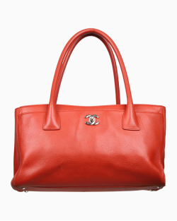 Bolsa Chanel Cerf Tote Laranja em Couro Texturizado