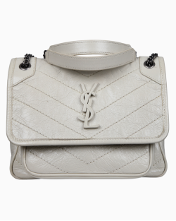 Bolsa Shoulderbag Saint Laurent Niki Baby em Couro Enrrugado Off White