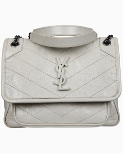 Bolsa Shoulderbag Saint Laurent Niki Baby em Couro Enrrugado Off White