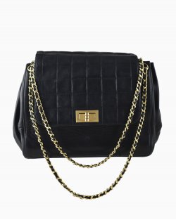 Bolsa Chanel Chocolate Bar Accordion Preta Vintage